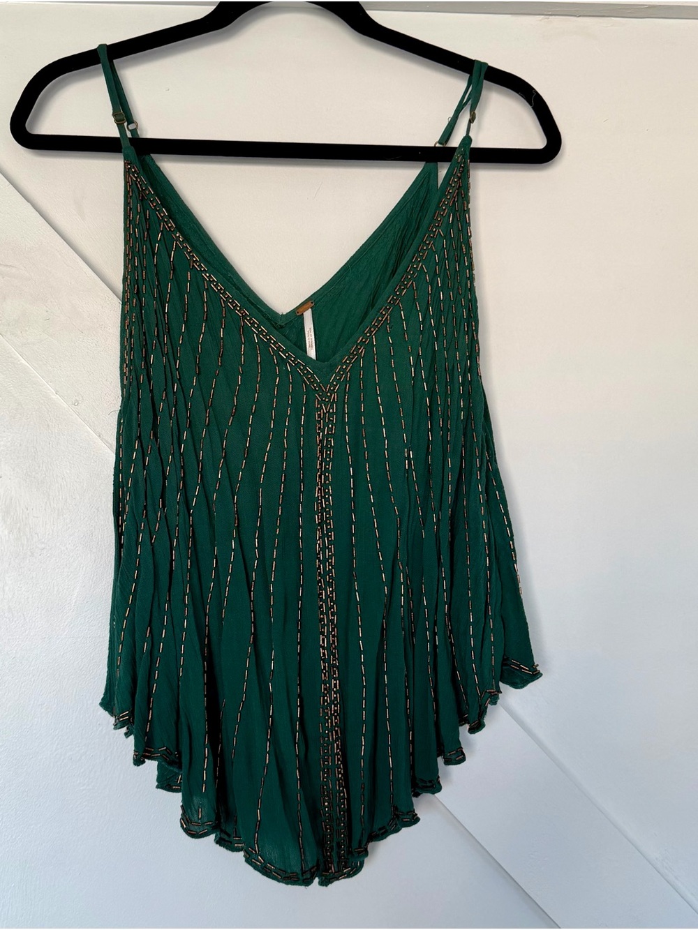 Free People Emerald Green Beaded V-Neck Camisole - Picture 4 of 4
